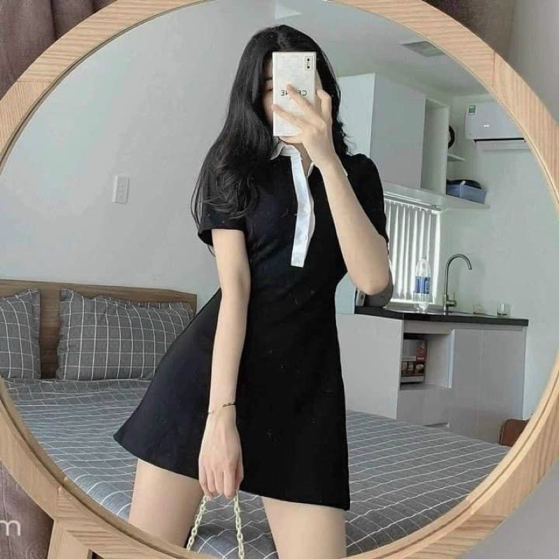 Đầm thun viền cổ polo