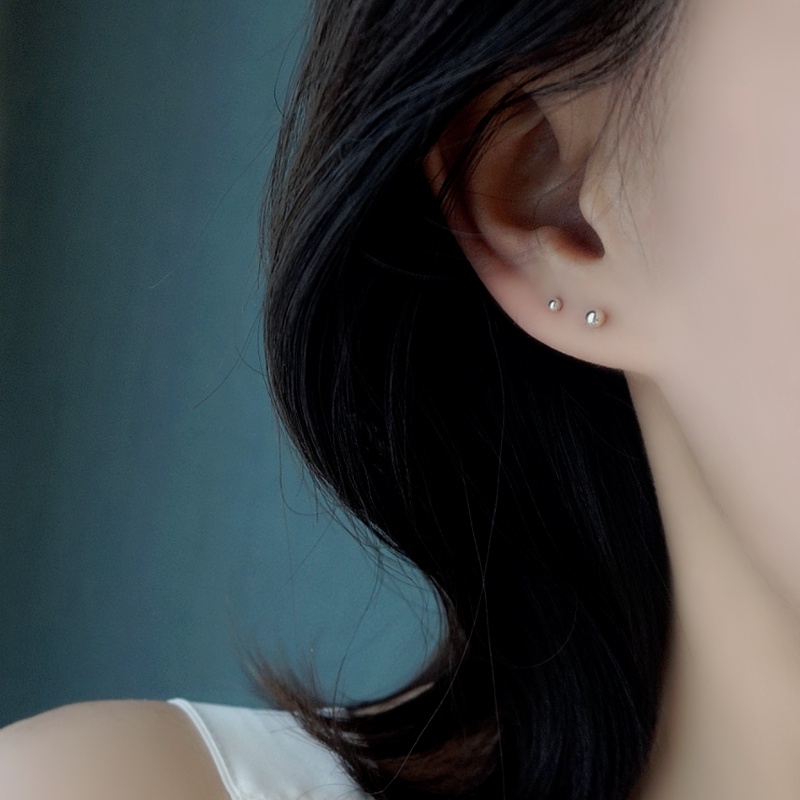 1 đôi bông tai mạ bạc S925 dạng hạt tròn nhỏ đơn giản thời trang unisex