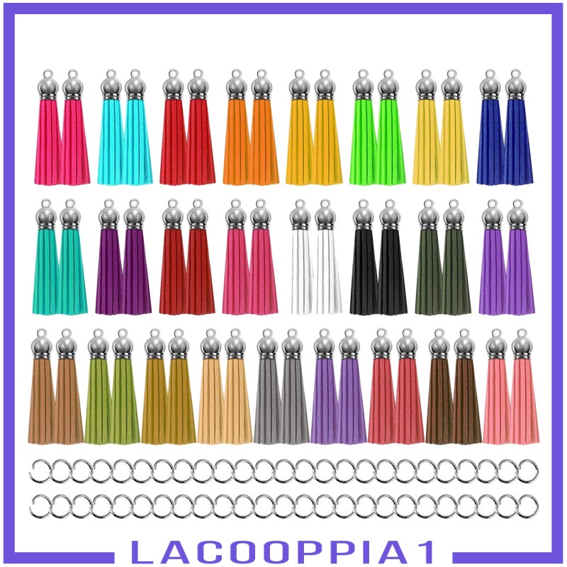 [LACOOPPIA1] 50Pcs Leather Keychain Tassels Pendants Fringe with Split Rings Craft Supply