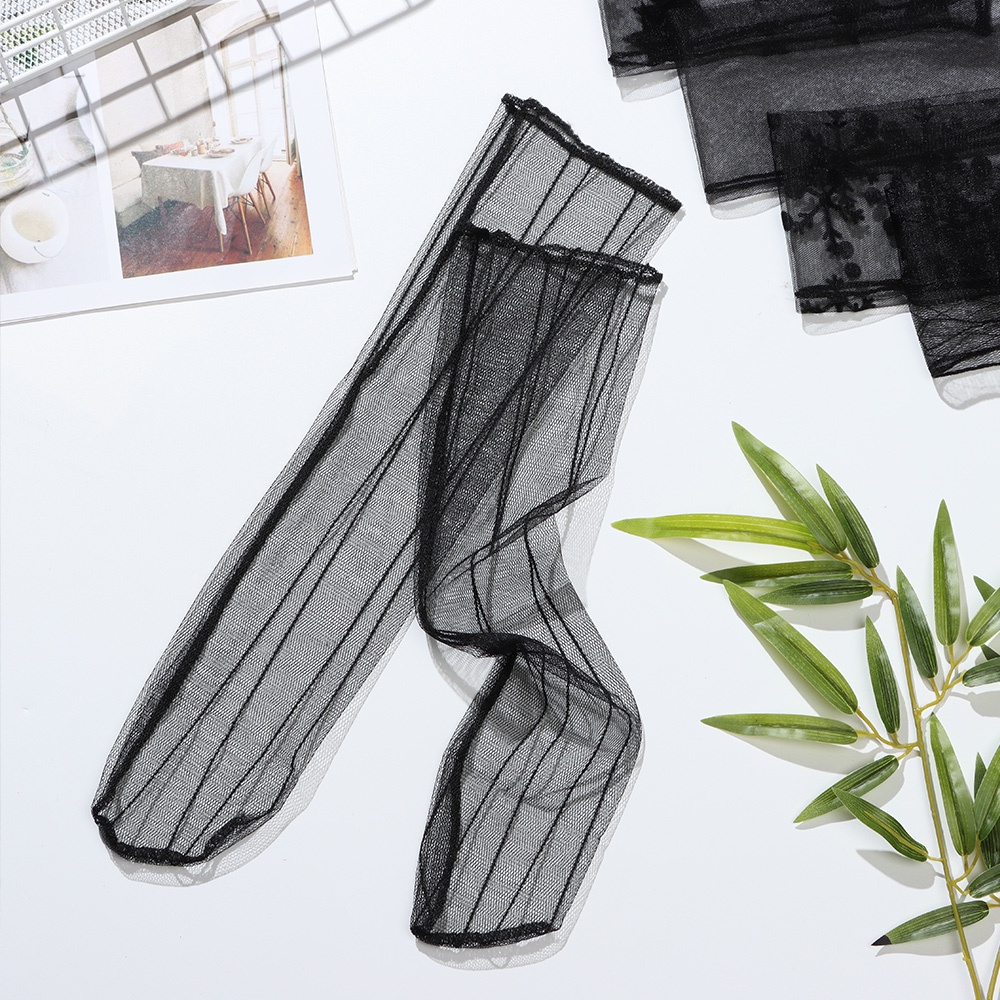 Vớ cổ trung bằng lụa siêu mỏng trong suốt phối ren hoa thoáng khí thời trang xuân hè cho nữ | BigBuy360 - bigbuy360.vn