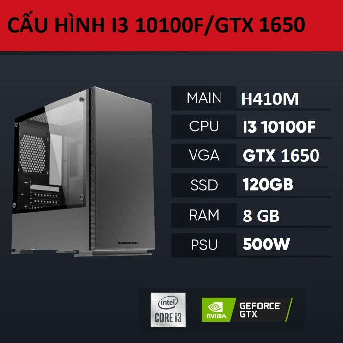 PC Gaming Iron i3 10100F / GTX 1650 ( Intel i3 10100F- Main H410M - VGA GTX 1650 - Ram 8GB - SSD 128