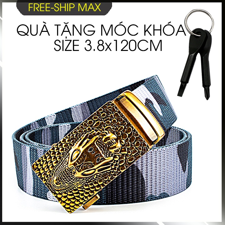 Thắt lưng nam chất liệu vải dù PE-Size 3.5 x 115cm dày 0.25 cm - Hình đầu cá sấu - Khóa kim loạ mại hình cá sấu.