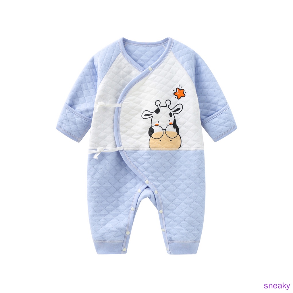 Bộ Áo Liền Quần Cotton Tay Dài Giữ Ấm Mùa Đông Cho Bé Sơ Sinh 52cm