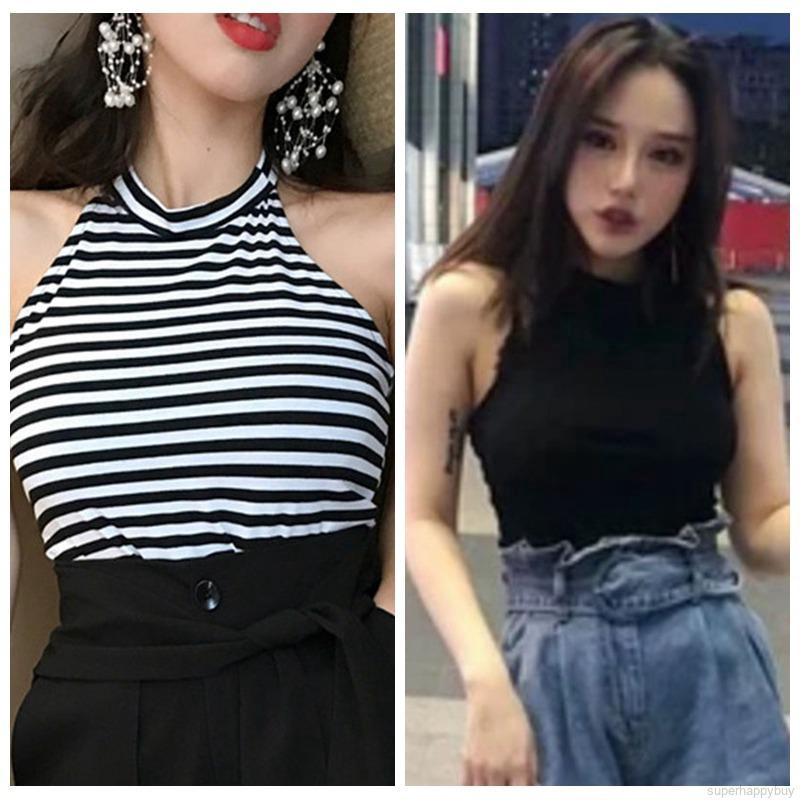 Áo nữ không tay họa tiết sọc ngang thời trang quyến rũ | BigBuy360 - bigbuy360.vn