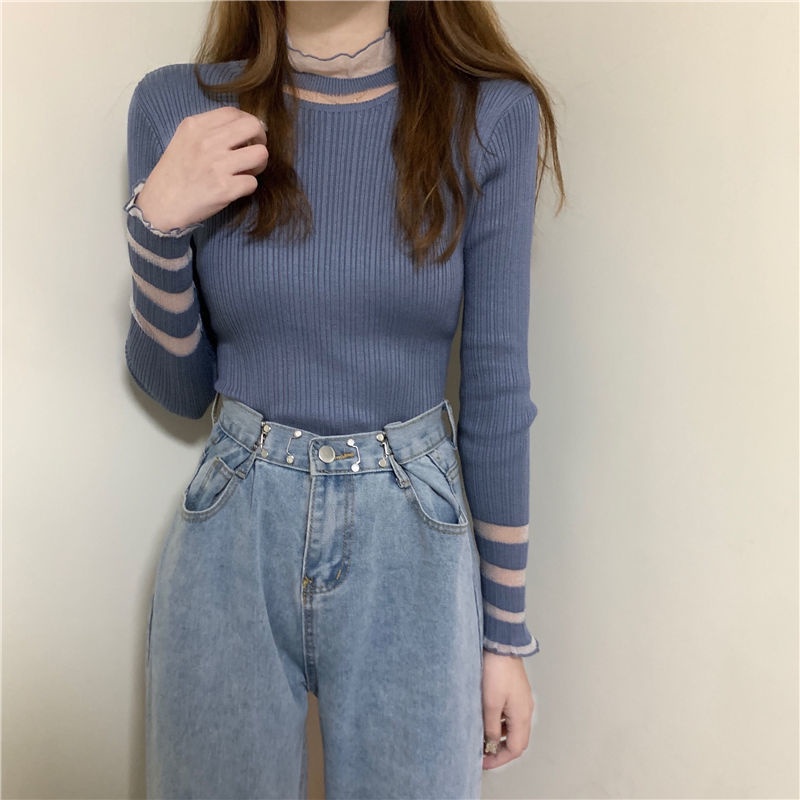 Áo Sweater tay dài phối lưới thời trang thu đông | BigBuy360 - bigbuy360.vn