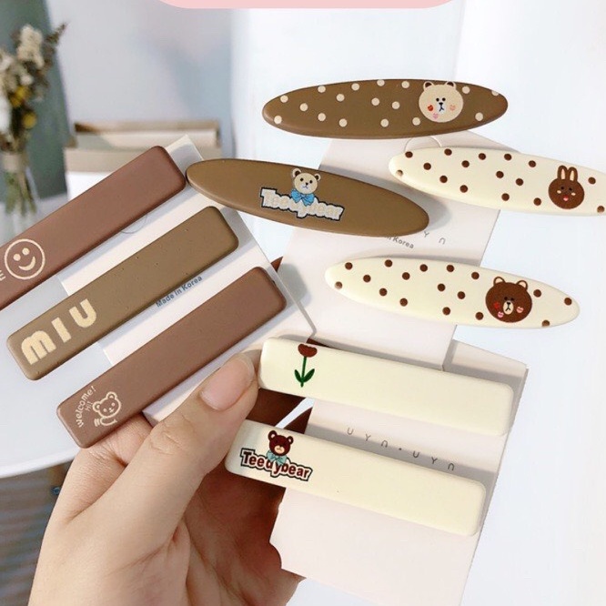 Kẹp tóc gấu thỏ hoa màu trà sữa ngọt ngào dễ thương hot trend Hàn Quốc Tatitava