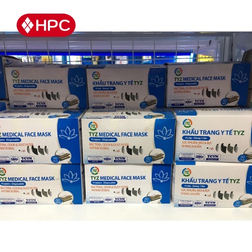 Khẩu Trang Kháng Khuẩn Khẩu Trang Y Tế 4 Lớp TYZ Không Thấm Nước Dây Đeo Chắc Chắn Lọc Khuẩn Ngăn Mùi Khói&amp;Bụi
