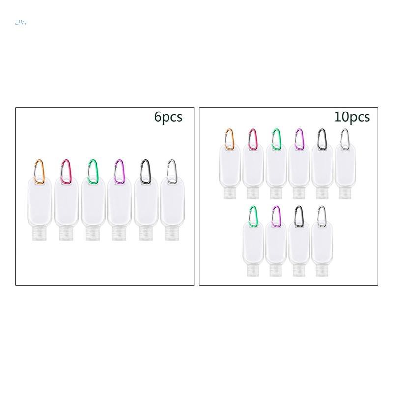 LIVI Portable Plastic Travel Empty Bottles Keychain 2oz/50ml Leakproof Refillable Hand Sanitizer Containers with Flip Cap