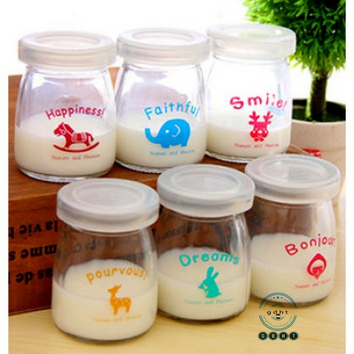Hộp 12 hũ thủy tinh làm sữa chua 100ML có nhiều họa tiết