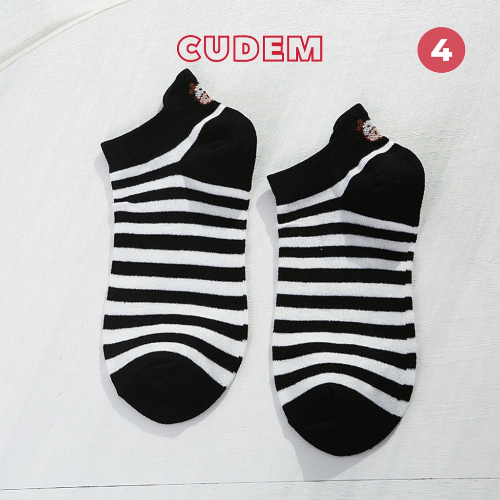 Combo 5 đôi tất vớ cổ ngắn cotton họa tiêt bò sữa có đệm gót N6