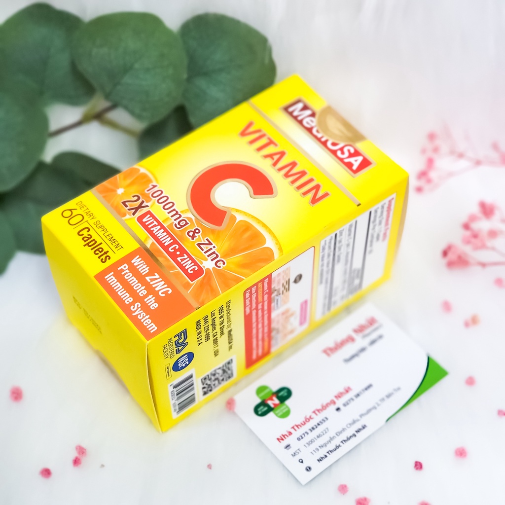 Viên uống Vitamin C 1000mg và Kẽm giúp trắng da tăng sức đề kháng MediUSA Vitamin C Hộp 60 viên