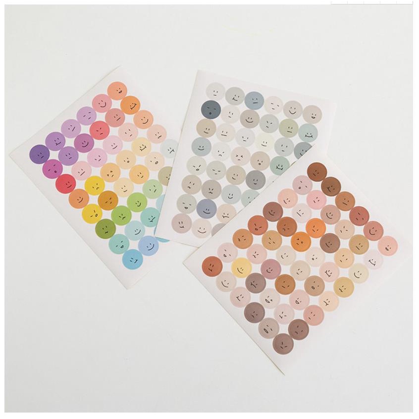 Miếng Dán Trang Trí Sổ Tay Hình Tròn Họa Tiết Mặt Cười Màu Sắc Dễ Thương