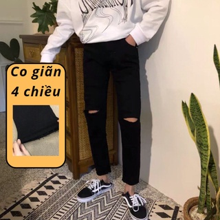 [Không Phai Màu+Co Giãn]Quần Jean Nam Rách Gối Dáng Ôm Hàn Quốc Màu Đen Hot Trend Năm 2020-J02
