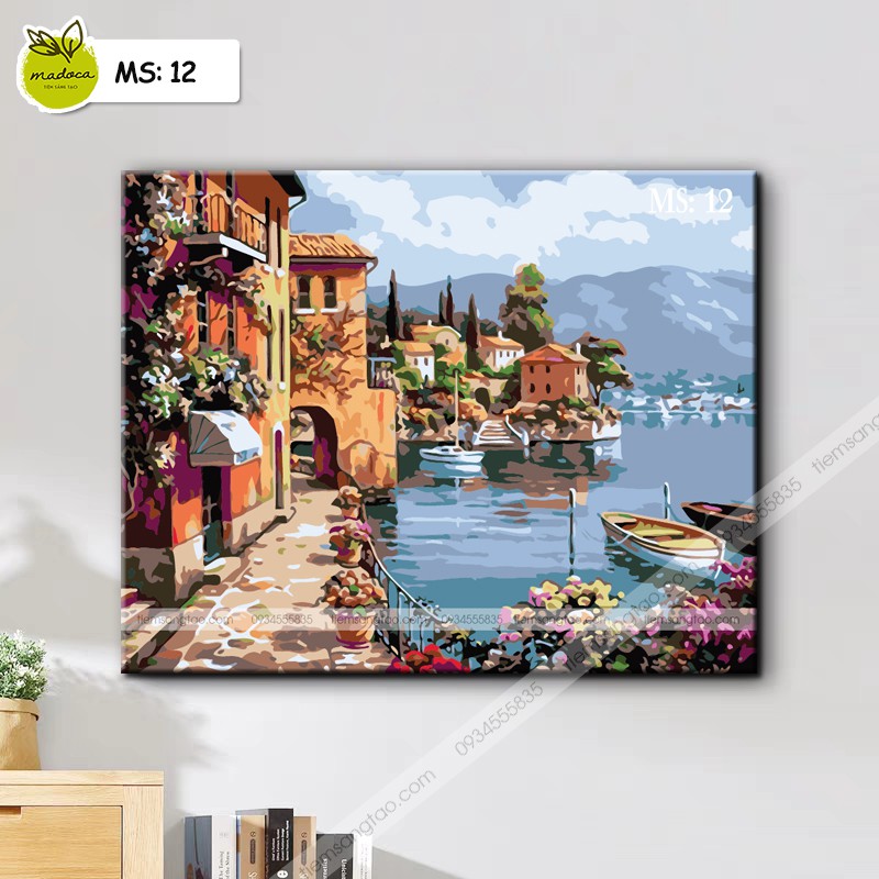 Tranh tô màu 40x50cm có khung Thành phố ven sông T12