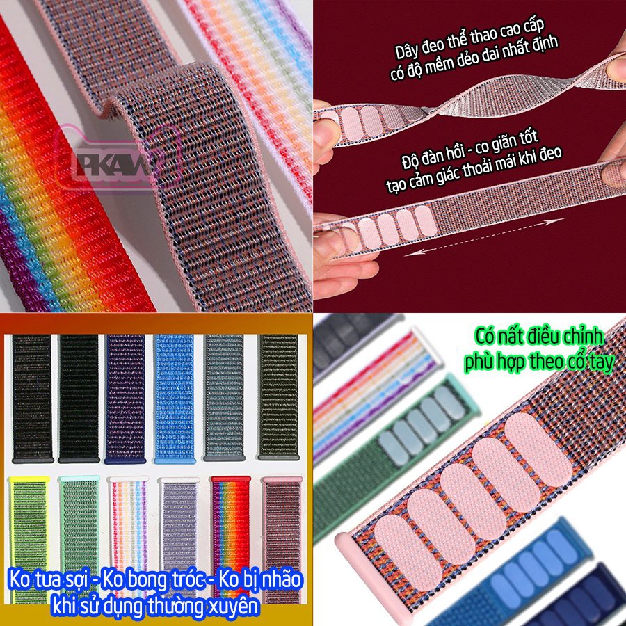 Dây Đeo liền ốp cho Apple Watch 7/6/5/4/3/2/1 size 38/40/41/42/44/45mm Nylon rằn ri _Xám Trắng