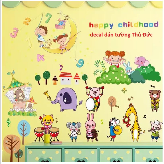 BỘ COMBO DECAL GHÉP ĐÔI TRANG TRÍ - Thú Ca Hát kết hợp Trăng Sao ( 2 TẤM )
