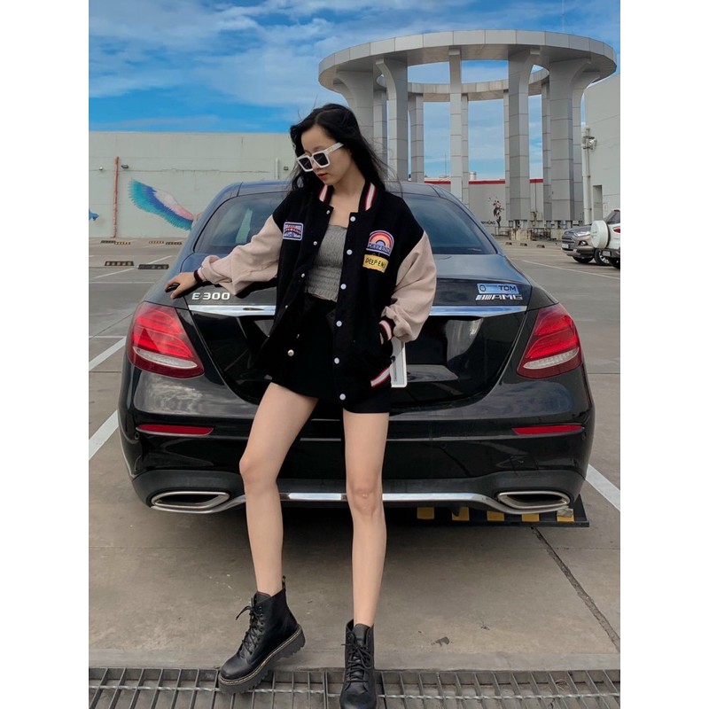 [Ảnh Thật] Áo Khoác Bomber Nhung gân form rộng phối màu siêu cute size 40-65kg