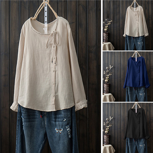 Áo Kiểu ZANZEA Cổ Tròn Thời Trang Vintage Cho Nữ