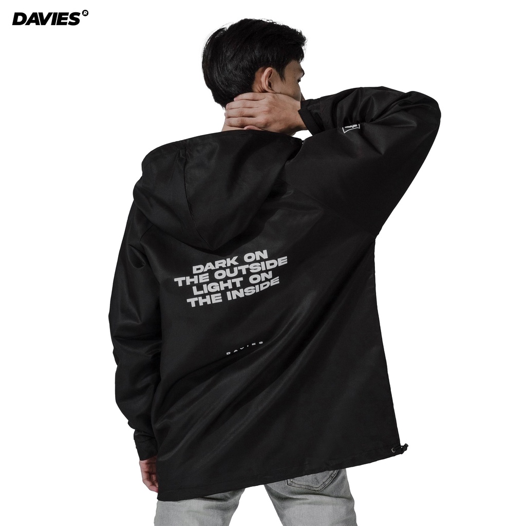 Áo khoác dù nam có mũ form rộng màu đen DAVIES Black Daviesism Jacket |D16-AK2