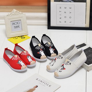 Giày slip on vải nữ hình mèo cá tính