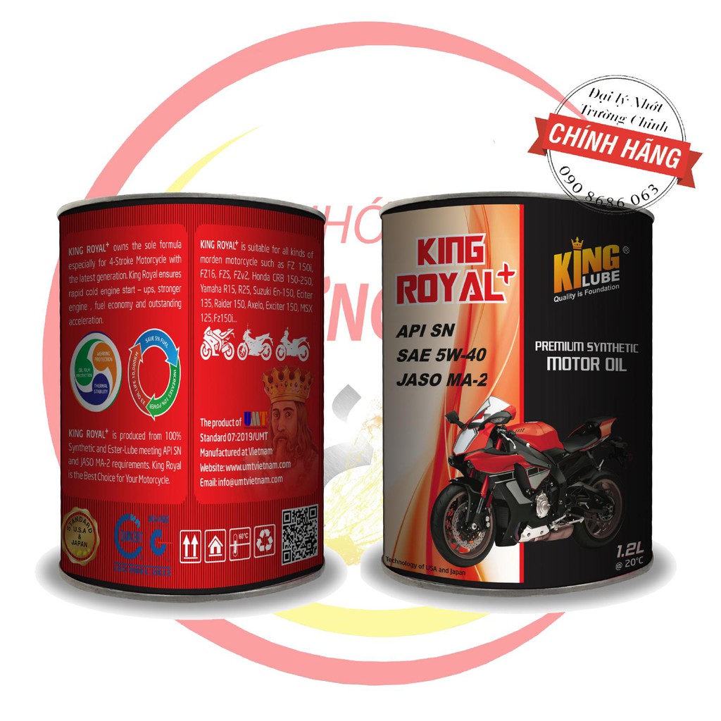 Nhớt King Royal Premium Synthetic 5W40 1.2L dành cho xe số, tay côn