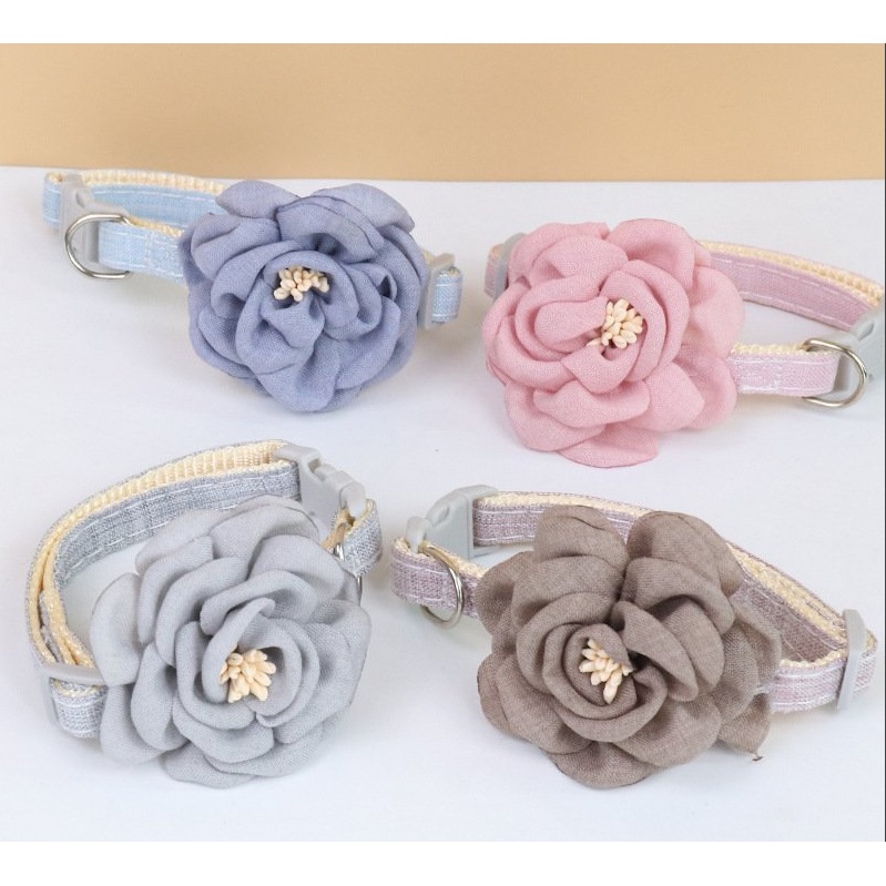 Vòng cổ chuông cho mèo thắt lơ hoa cúc dệt vải dù full màu