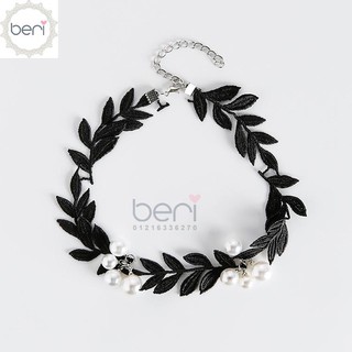 Dây chuyền choker ren chiếc lá BERI (Đen) - DC005