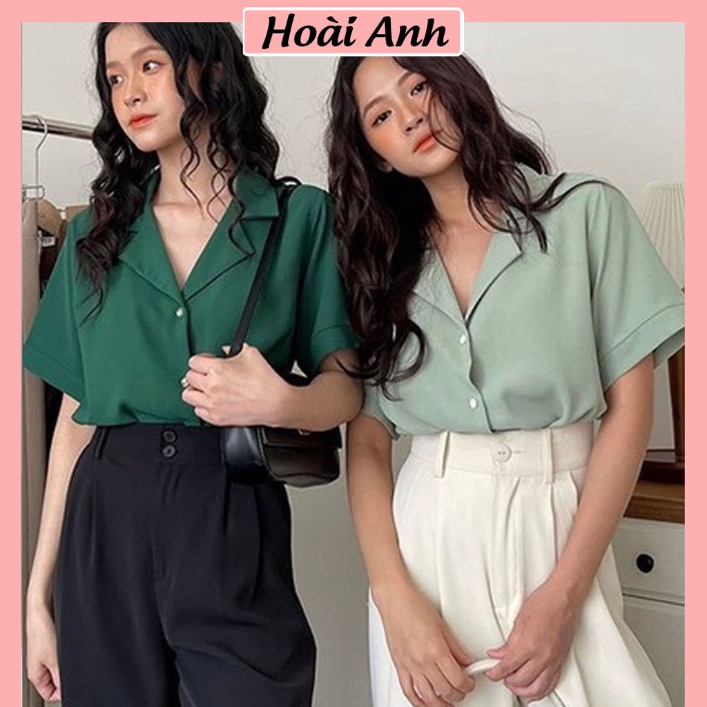 Áo Sơ Mi Đũi Cổ Vest Áo Sơ Mi Nữ Ngắn Tay Cài Cúc Freesize Chất Đũi Mềm Mát Phom Rộng