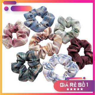 Dây buộc tóc vải Hàn Quốc SCrunchies,hoạ tiết kẻ caro mang phong cách vintage