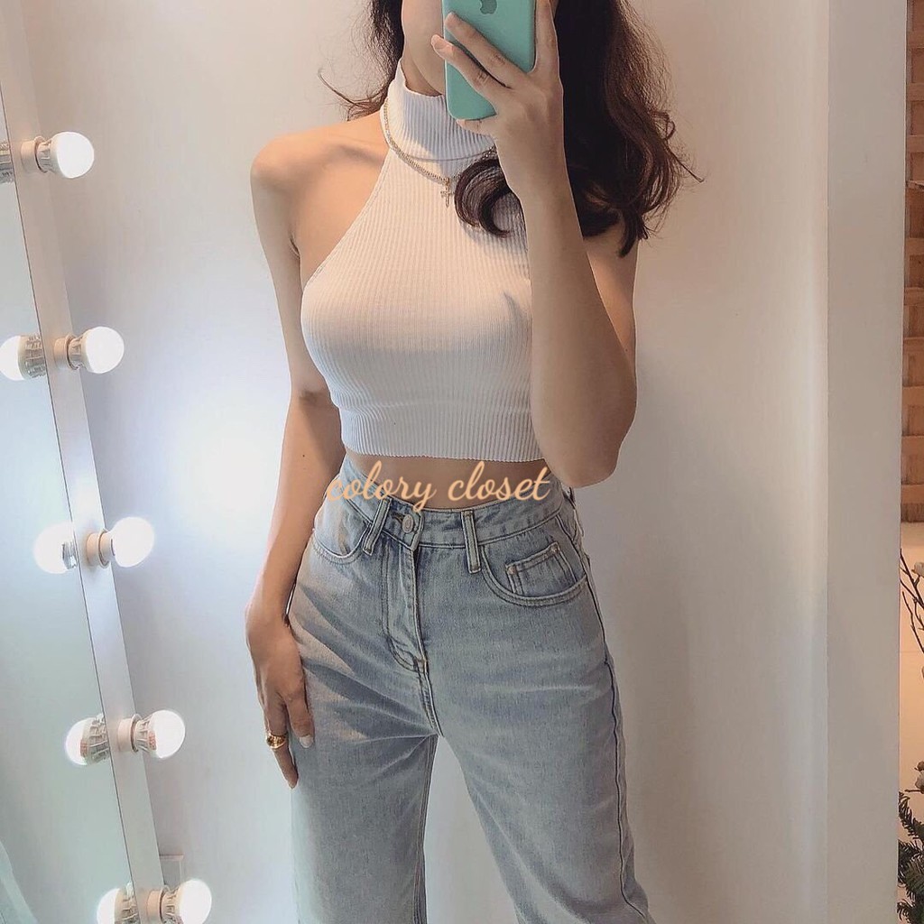 Áo yếm croptop chất thun gân, áo ba lỗ cài cúc nữ - Colory shop