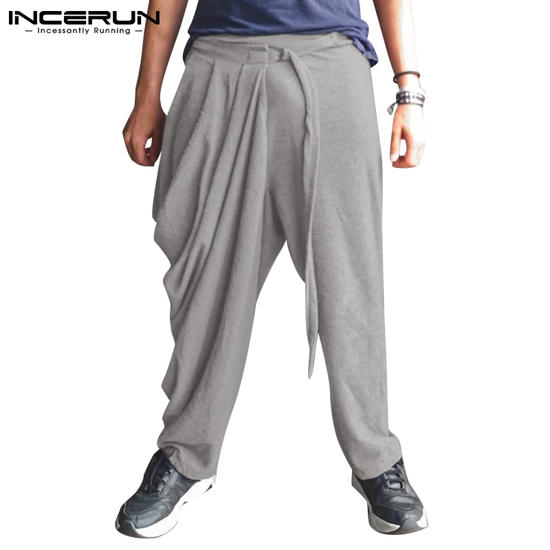 Quần dài INCERUN dáng rộng lưng thun phối dây rút thiết kế độc đáo thời trang cá tính cho nam