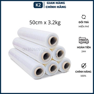 (Lõi mỏng) Màng chít, màng PE, màng co rộng 50cm 3.2kg quấn bọc hàng hóa, màng cuốn pallet loại xịn, dai