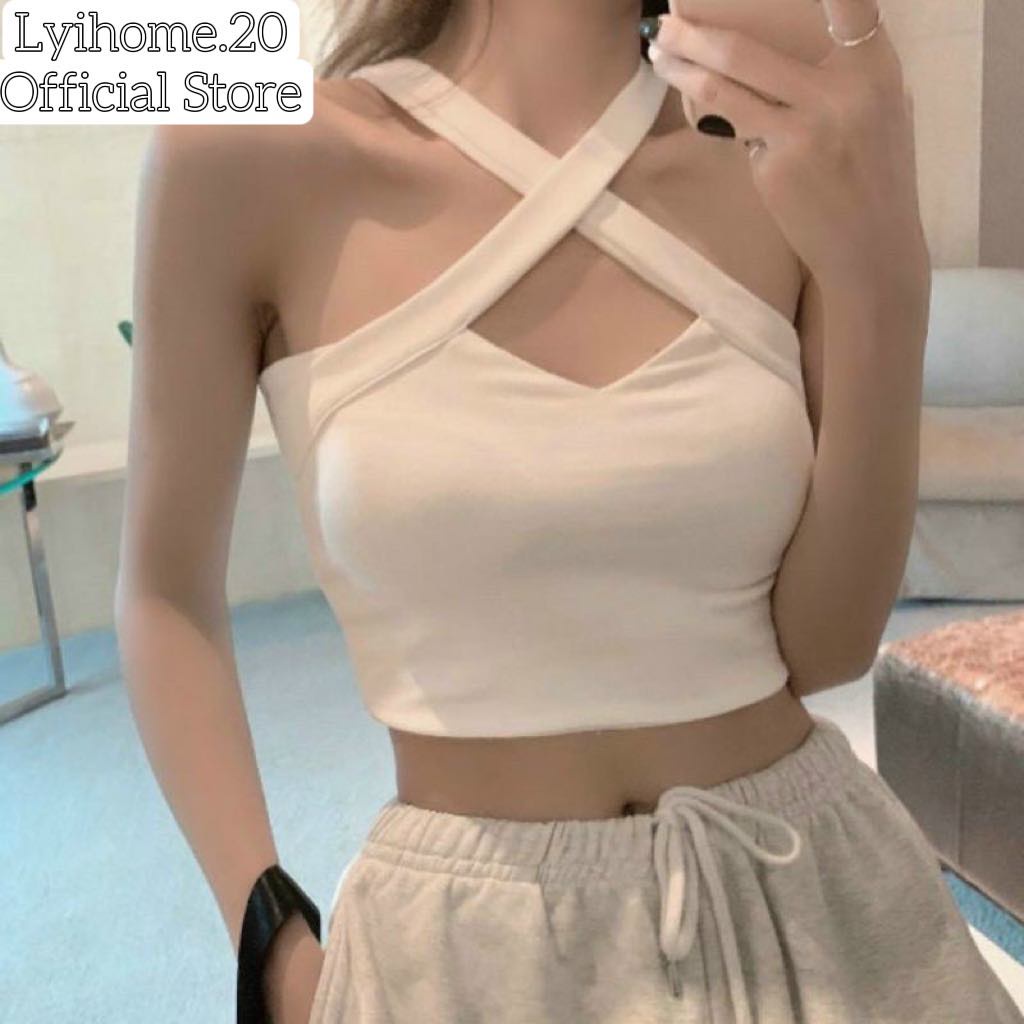 Áo thun nữ Croptop chéo hai dây Lyihome. Chất thun mềm mịn, thoáng mát form chuẩn