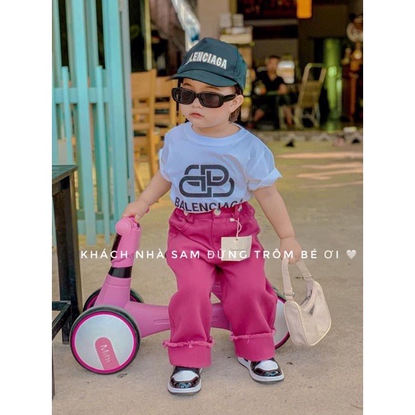 Áo thun tay lỡ Balen ciaga logo cho bé , áo phông cotton unisex ,Samyy_vn
