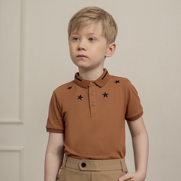 Áo polo cộc tay cho bé trai 137Kids hình ngôi sao chất cotton thoáng mát