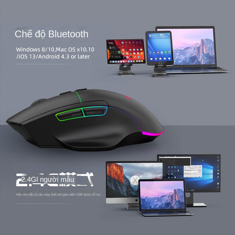 ♂❒﹍Chuột không dây máy tính cơ Gaming-Bluetooth 2.4Ghz 2 trong 1-chất lượng cao-con LED chống ồn dễ thương có đèn