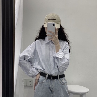 Áo sơ mi kẻ sọc xanh túi ngực basic form thụng