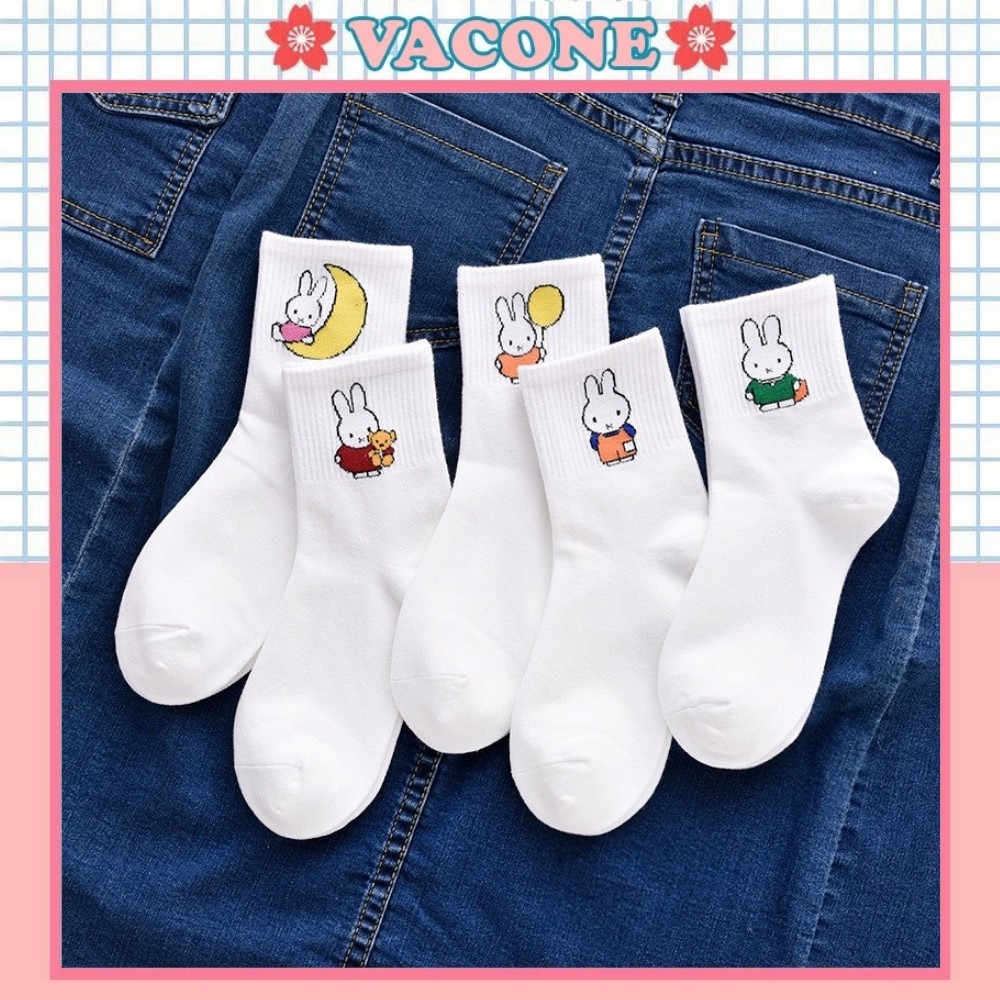 Tất cao cổ Vacone vớ trắng nam nữ họa tiết thỏ ngộ nghĩnh TN72