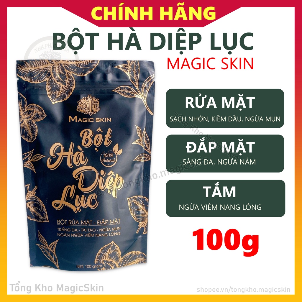 Bột Hà Diệp Lục Magic Skin | Bột đắp mặt, rửa mặt ngừa mụn sáng da