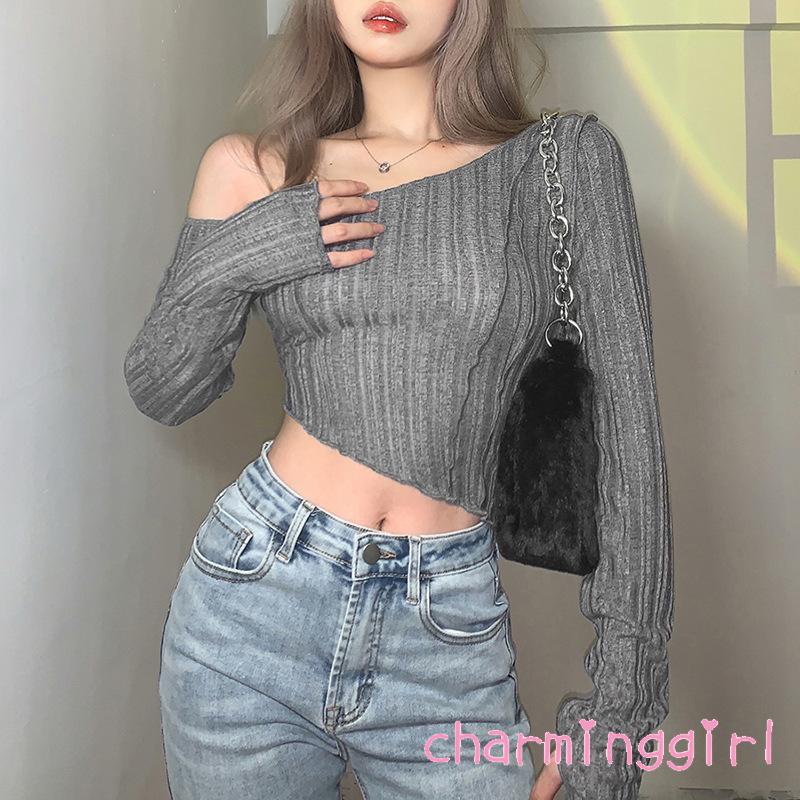 Áo croptop tay dài màu trơn thiết kế độc đáo thời trang quyến rũ cho nữ