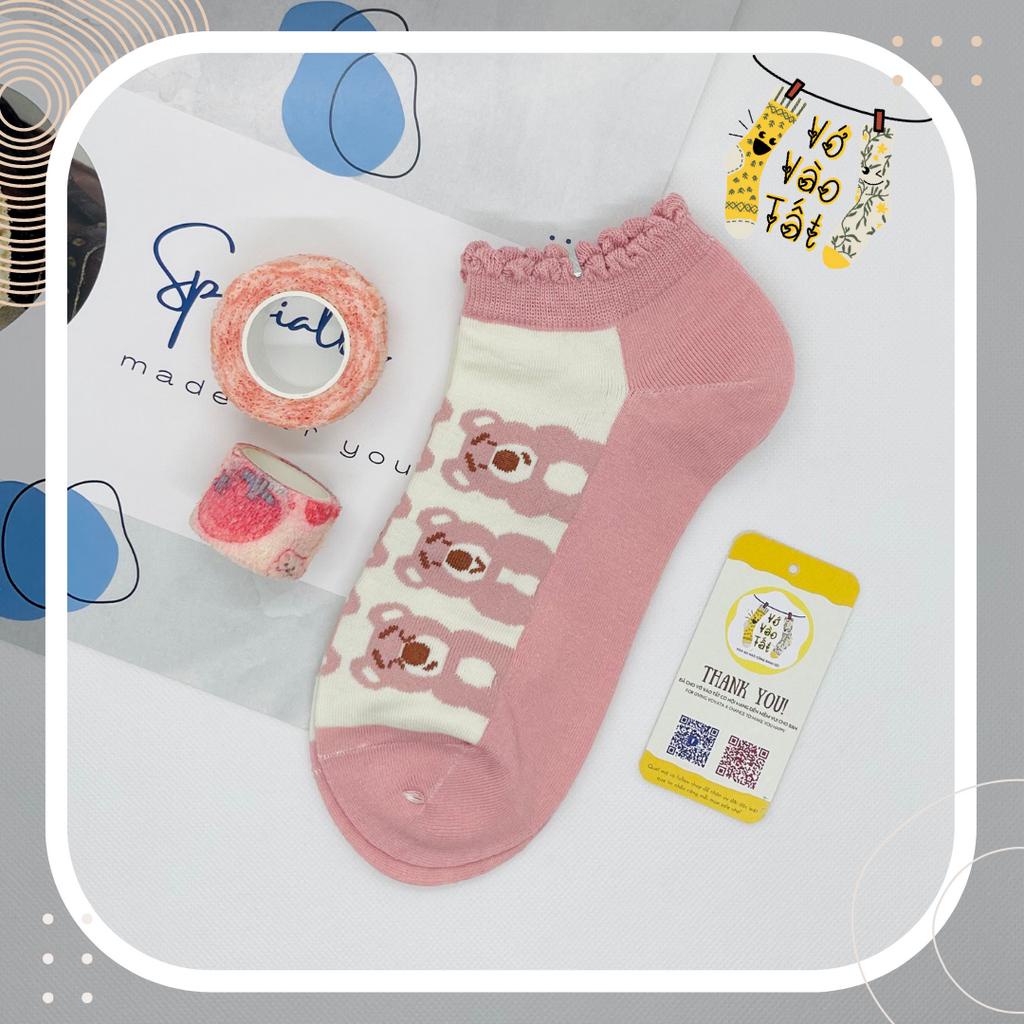 VỚ TẤT NỮ CỔ NGẮN VIỀN BÈO RĂNG CƯA GẤU DÂU LOTSO