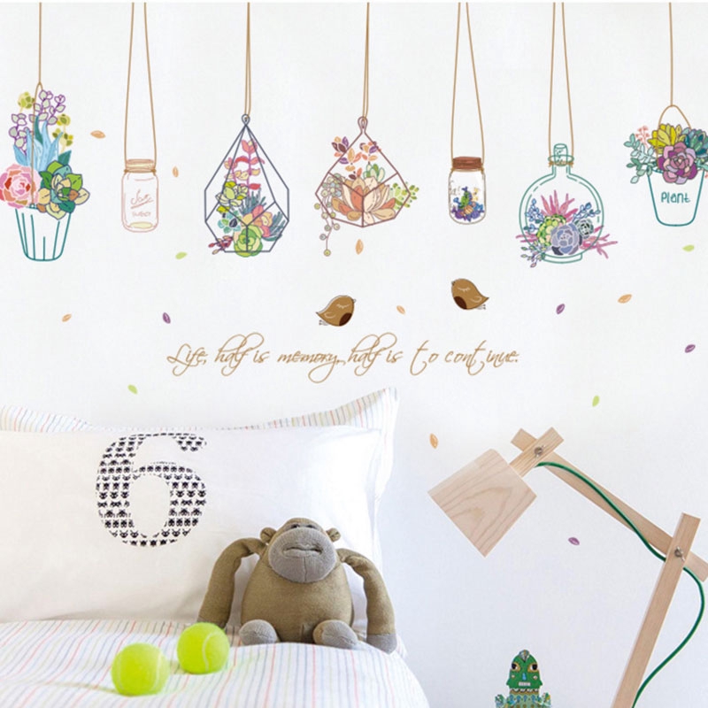 Miếng dán trang trí tường họa tiết chậu hoa xinh xắn