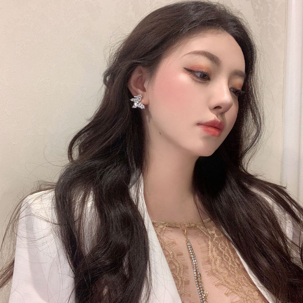 Khuyên Tai Hình Cánh Bướm Rỗng Đơn Giản Phong Cách Ins Moissanite Tinh Tế-JHS4-E