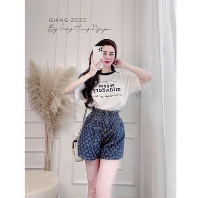 Set đồ nữ Hàn Quốc xuất xịn, Set áo trắng chữ thụng mix sooc đùi gucci
