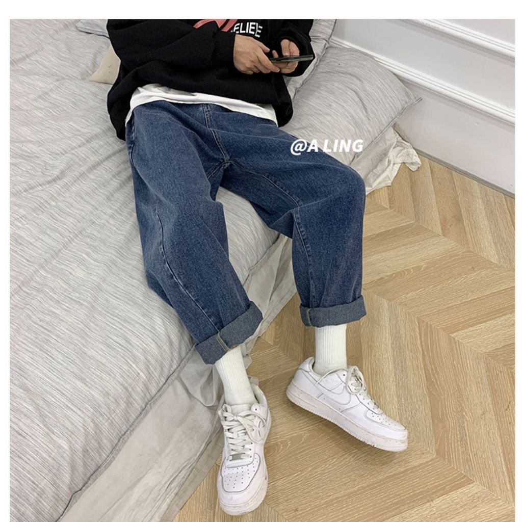 Quần jean ống rộng cạp cao ulzzang quần jean cạp cao phong cách unisex hàn quốc