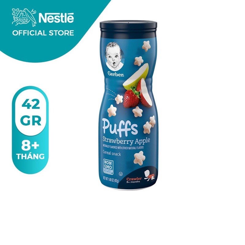 Bánh ăn dặm Gerber Puffs Vị Dâu Táo - Hộp 42g