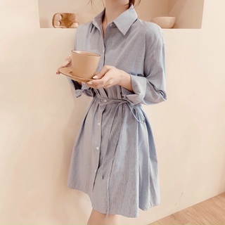 Đầm váy freesize sơ mi xoè sọc đen