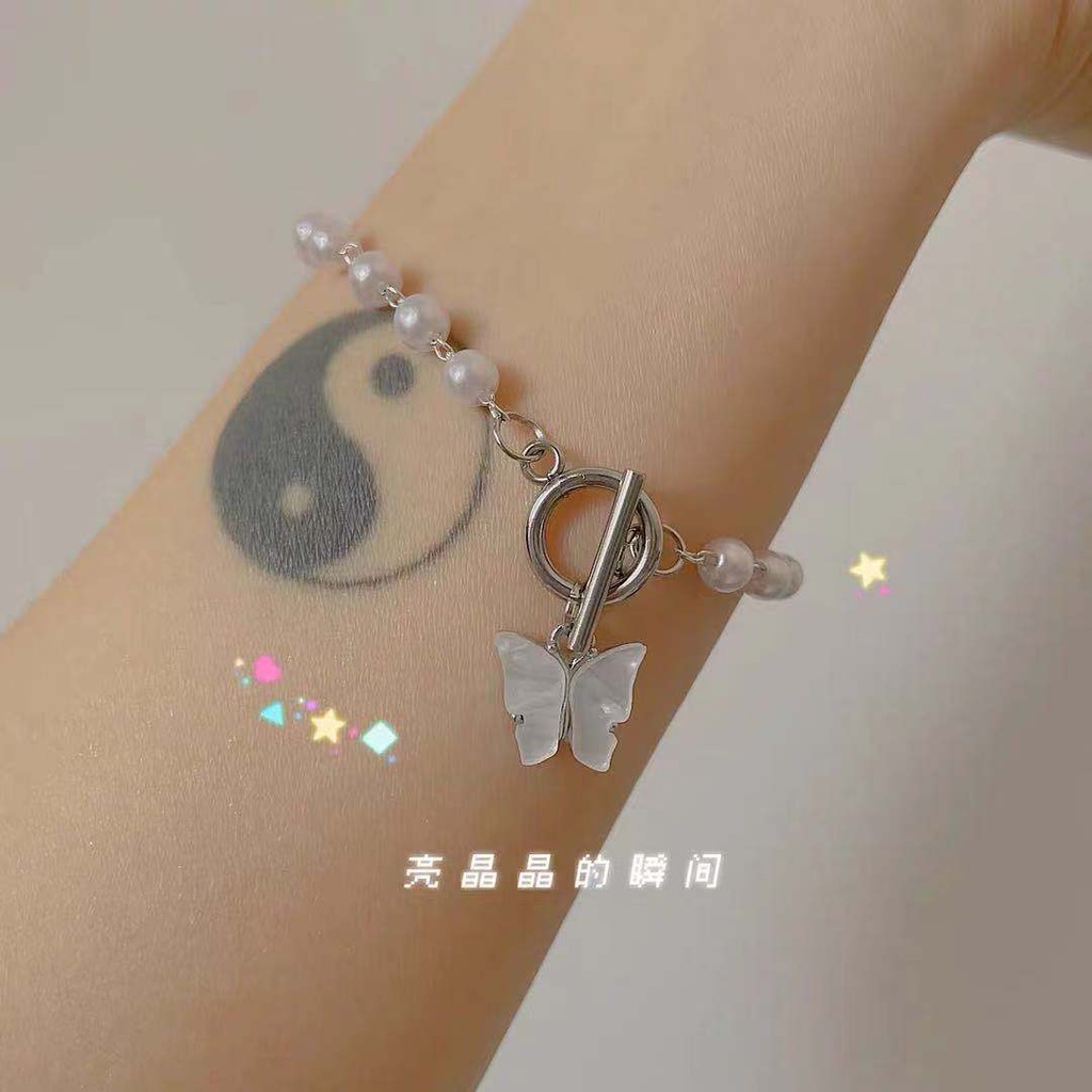 Vòng tay nữ chuỗi ngọc trai nhân tạo Ula Shop hình bướm trắng xinh xắn Hàn quốc VTC5