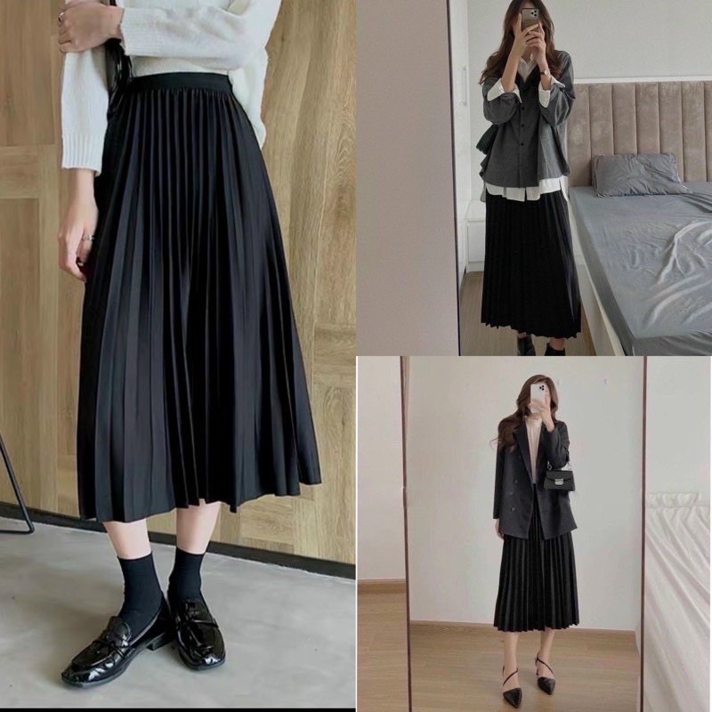 SET ÁO PEPLUM NÚT ĐEN CỔ DẬP Li NUDE KÈM CHÂN VÁY DẬP LY