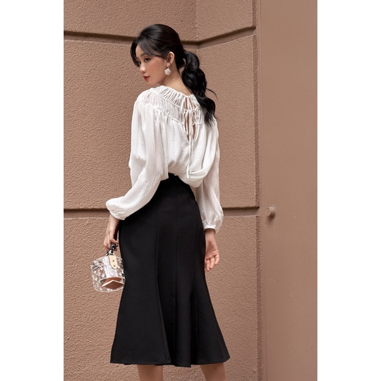 EVERLUXE - Áo blouse nhún - Trắng